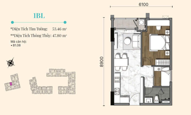 Căn hộ 1 phòng ngủ gladia heights, căn hộ quận 2, căn hộ ven sông