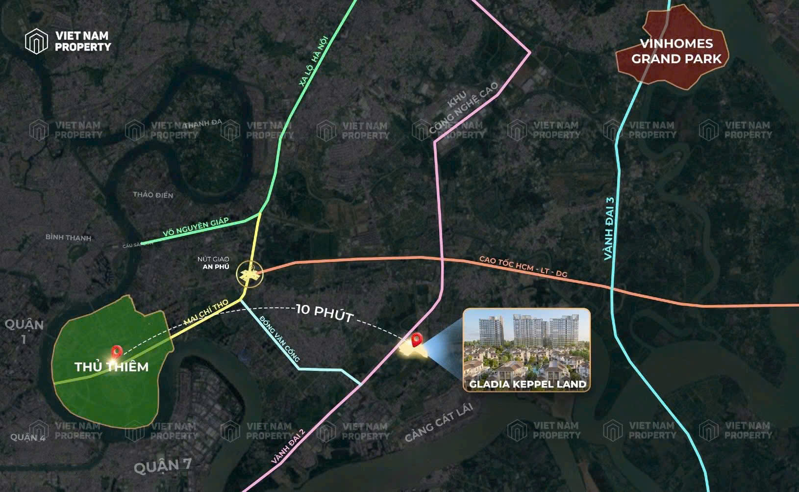 vị trí dự án căn hộ gladia heights